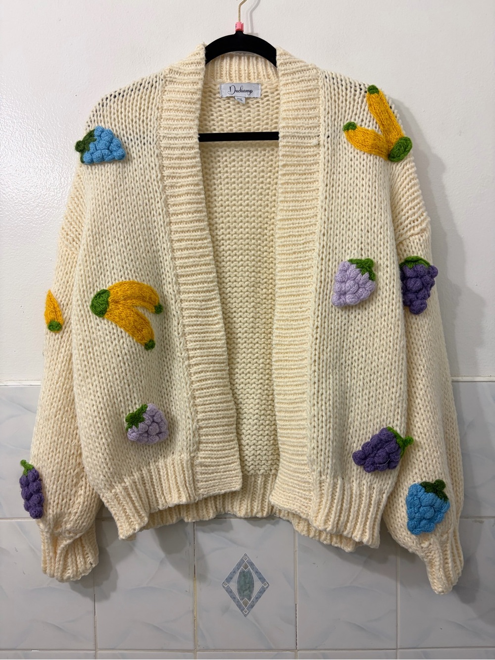 Anthropologie x Duchamp 3D Chunky Knit Fruit Cardigan Sweater Cottage Farm Cozy